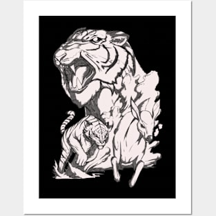 Hunter and Prey - Tiger Pencil Illustration Posters and Art